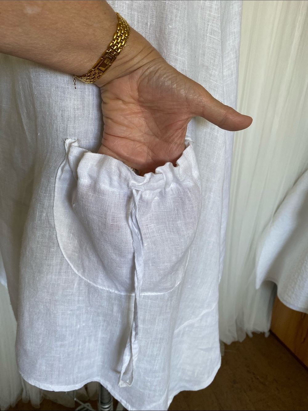 White Linen Sleeveless Tie-Pocket Hankerchief Dress by Froccella - Picture 5 of 10